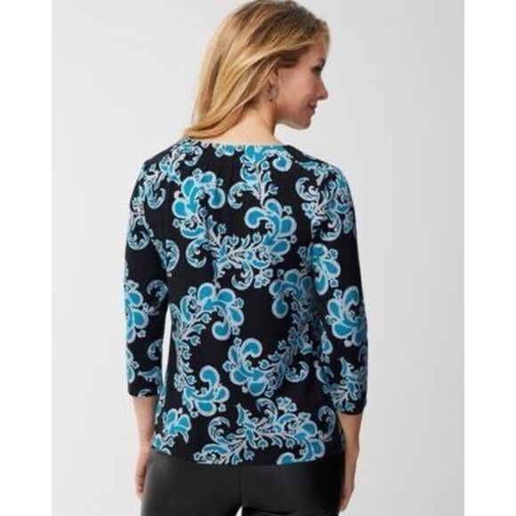 ✨Chicos Lace Jacquard Pleated Notch-Neck Sz 1 Top✨ - Picture 3 of 8